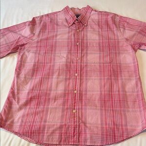 Lands' End Men's Casual Pink Checkered Shirt